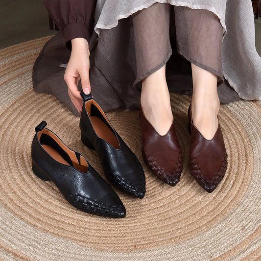 Women's Hand-woven Thin Low Authentic Grandma Heels