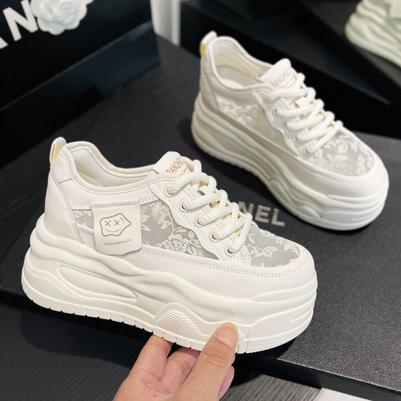 Women's Thick-soled Hidden White Platform Summer Lace Mesh Breathable Women's Casual Shoes