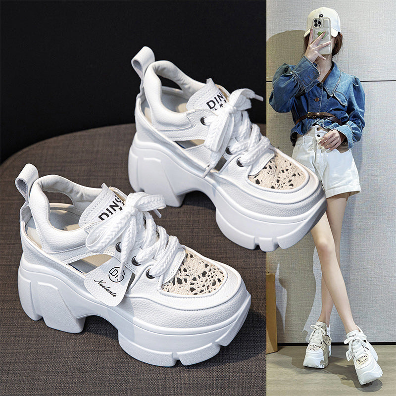 Women's Height Increasing Insole Platform White Real Sandals