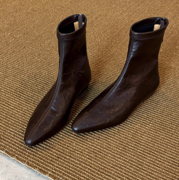 Women's Height Increasing Insole Flat Ankle Simple Veet Back Women's Leather Boots