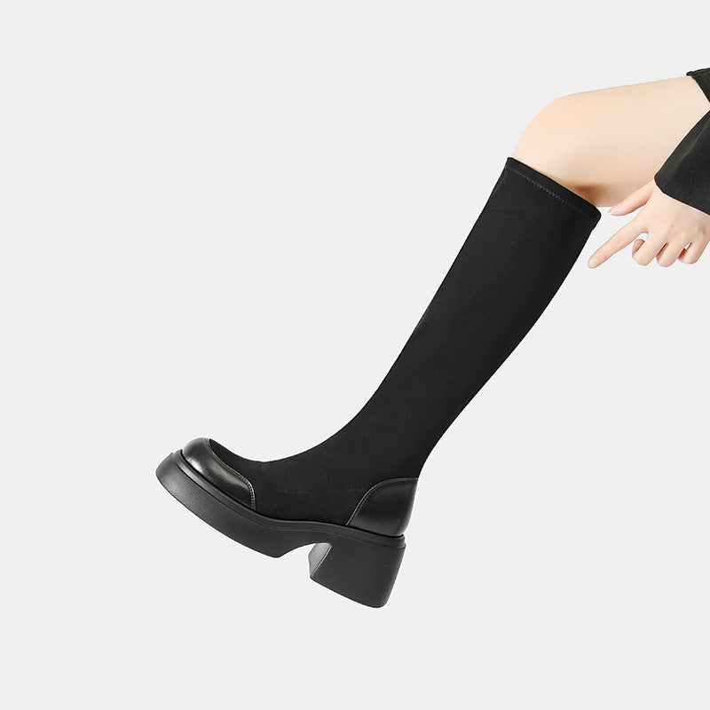 Women's Below The Knee Platform Knee-high Silk Stocking Skinny Stretch Boots