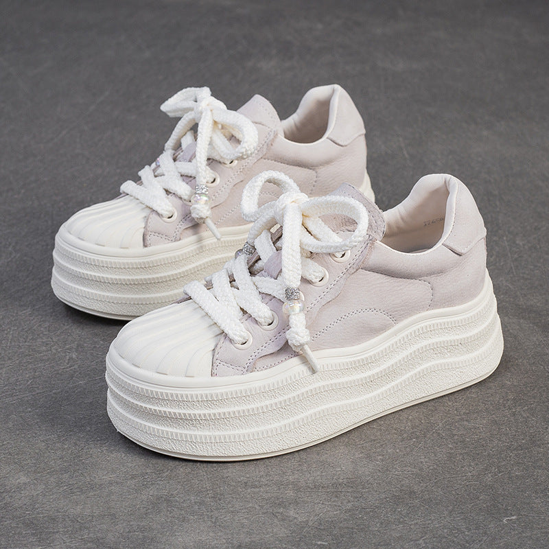 Women's Shu Contrast Color Platform Pumps Versatile White Women's Casual Shoes