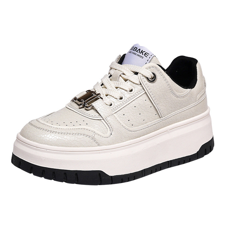 Burst Crack Cowhide Platform Board Spring Casual Shoes
