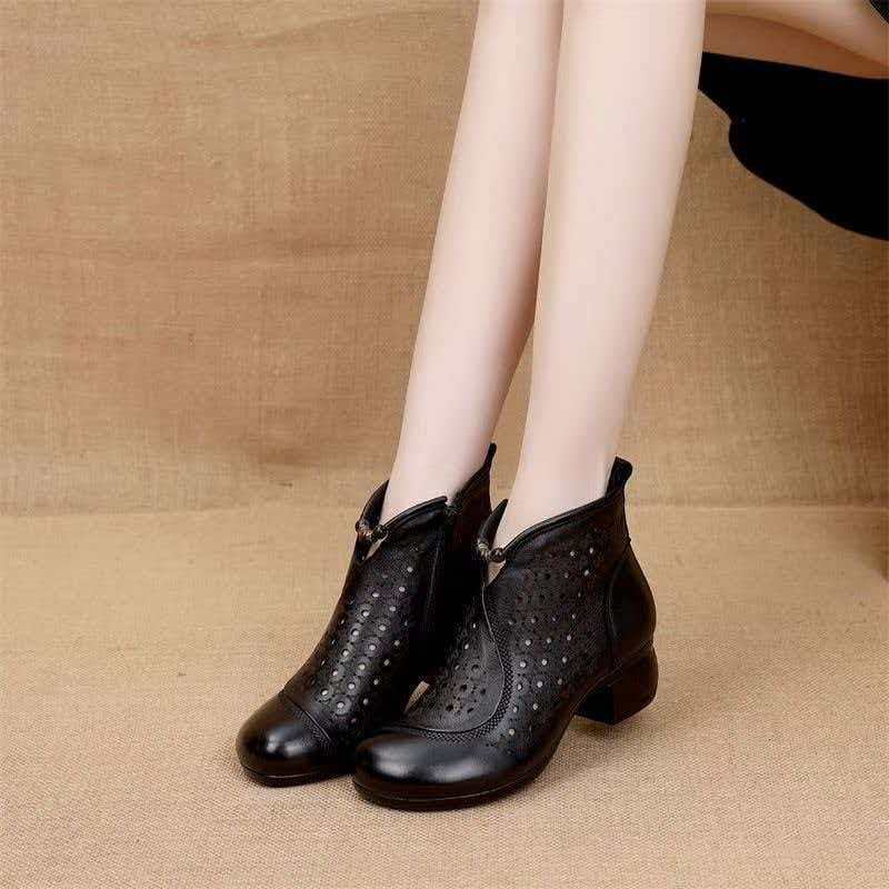 Women's Style Top Layer Cowhide Thick Punching Heels