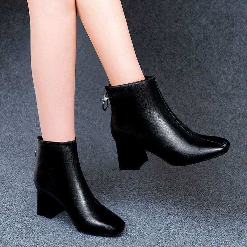 Women's Real Soft Short For Chunky Plush Martin Mid Heels