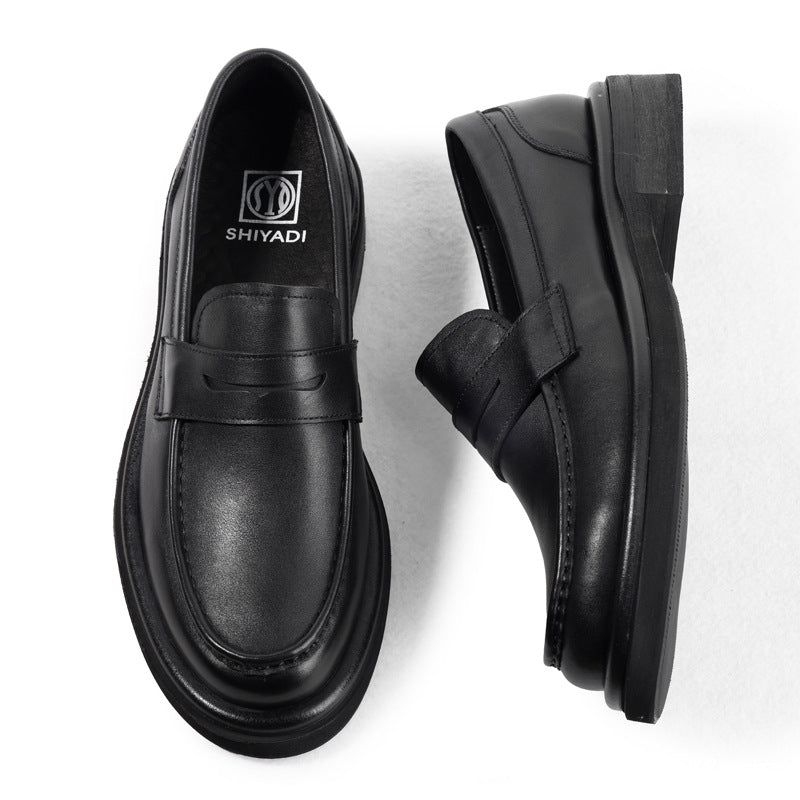 Men's Retro One Pedal Lazy Simple Slip-on Business Thick Bottom Increased Leather Shoes