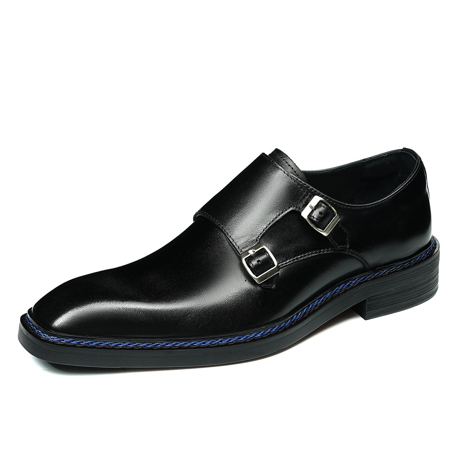 Men's Square Toe Genuine Formal Wear Norwegian Seam Buckle Men's Business Leather Shoes