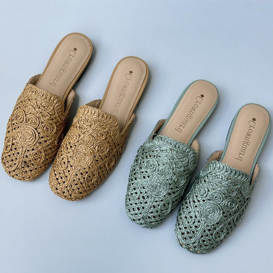 Women's Hand-knitted Vacation Idle Style Summer Hollow Flat Slippers