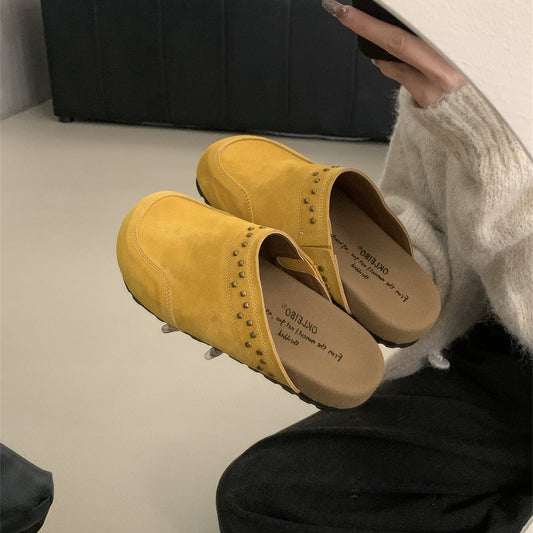 Ethnic Style Matte Thick Bottom Early Spring Outer Wear Closed Flat Slippers