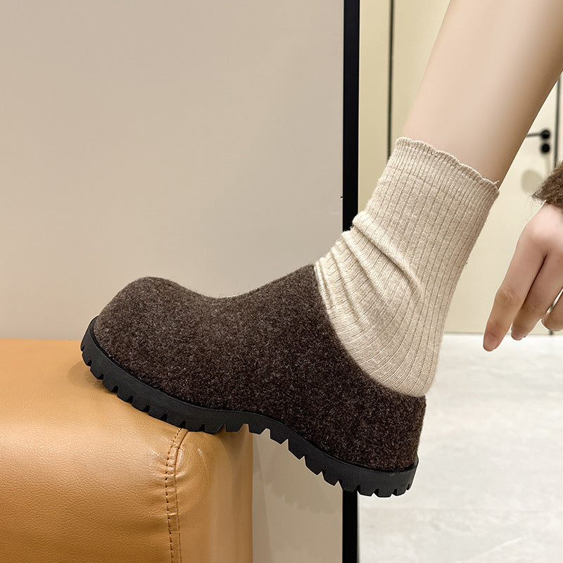 Women's Increased Closed Toe Niche Half Vintage Fleece-lined Knitted Surface Big Slippers