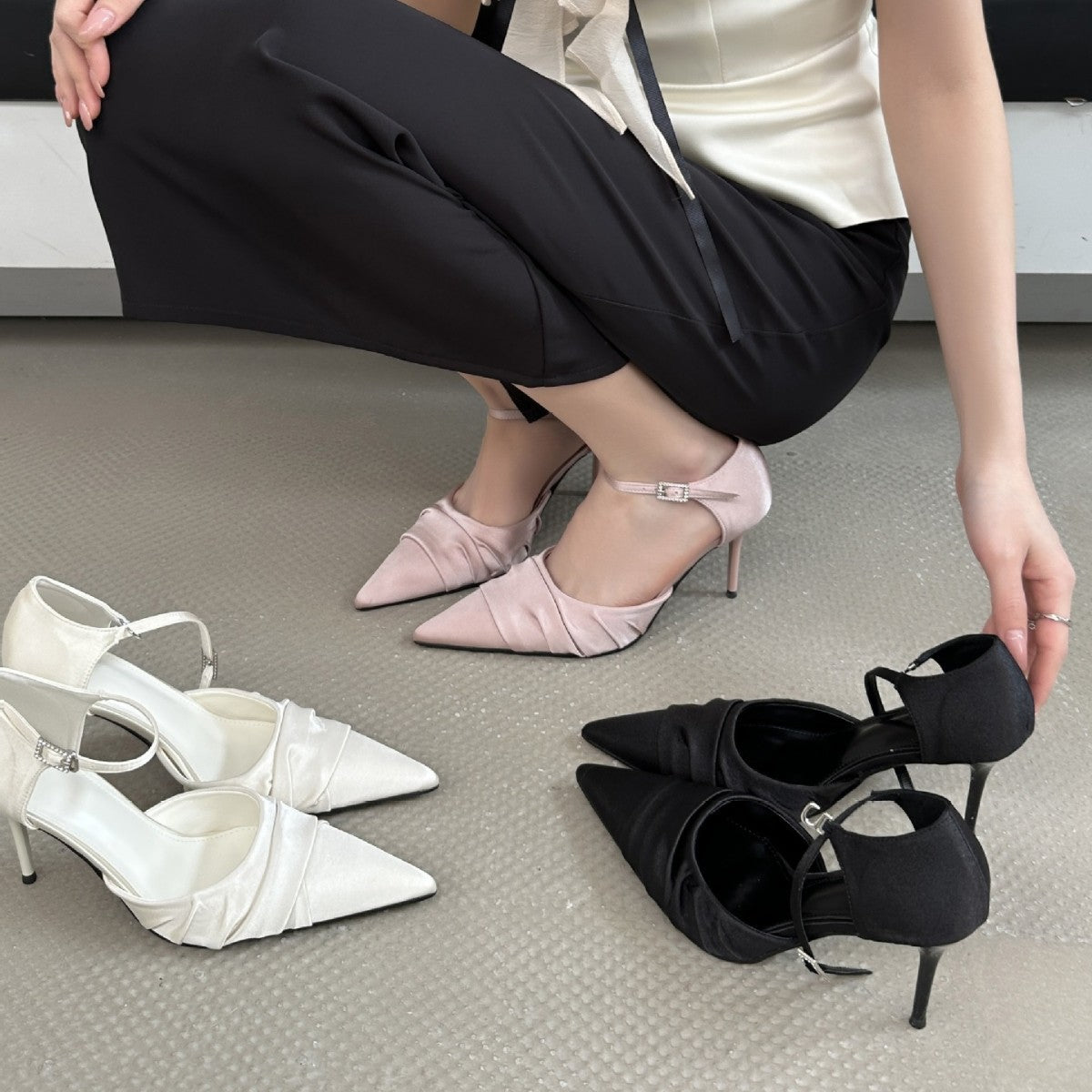 Women's Spring Pointed Toe Stiletto Elegant Slimming French Fashion Sexy Beautiful High Heeled Sandals