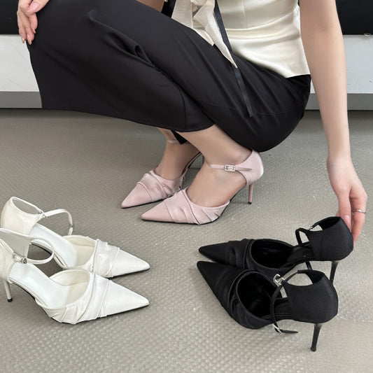Women's Spring Pointed Toe Stiletto Elegant Slimming French Fashion Sexy Beautiful High Heeled Sandals