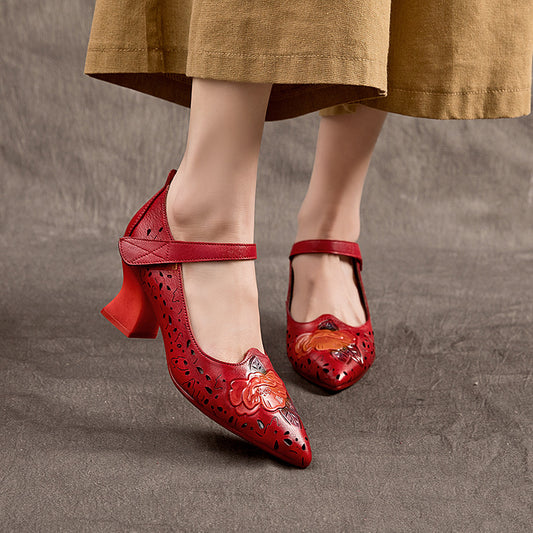 Women's Ethnic Style Flower Cowhide Velcro Comfortable Women's Casual Shoes