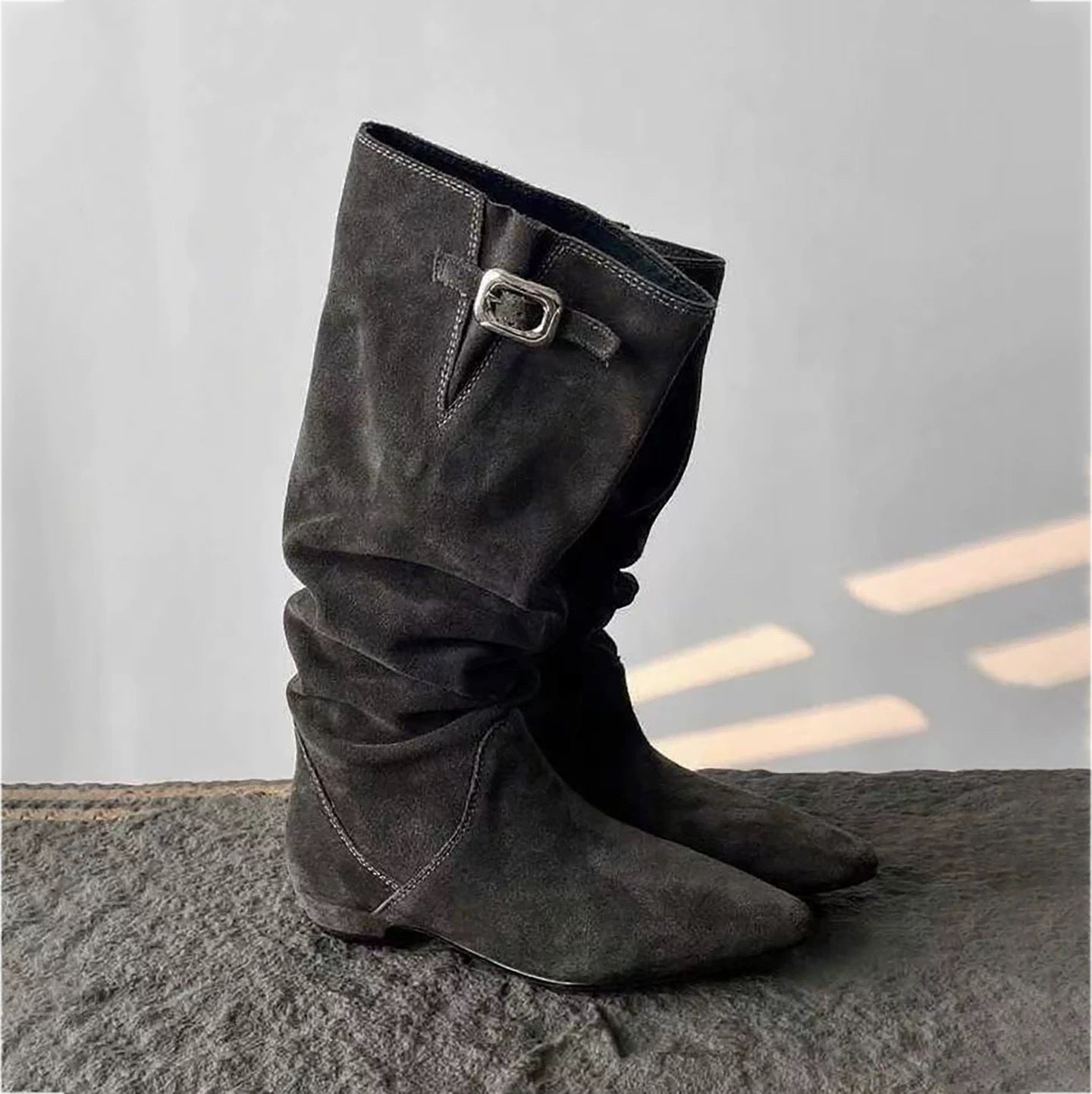 Women's Idle Style Ruffle Pile Low Tube Cowboy Women's Leather Boots