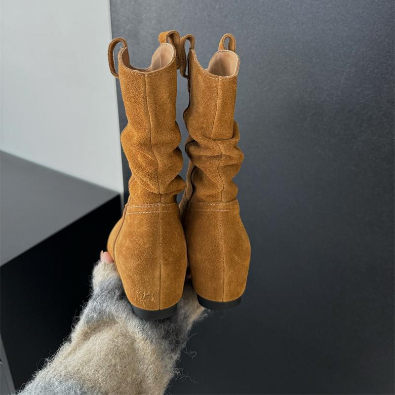 Women's Pile Style Frosted Height Increasing Insole Women's Leather Boots