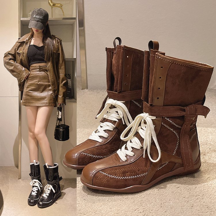 Women's Retro Hight Increasing Martin British Style Round Boots