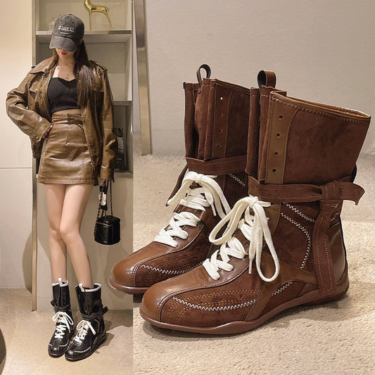 Women's Retro Hight Increasing Martin British Style Round Boots