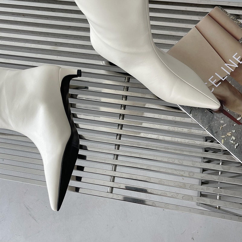 Simple Fashion Wide Korean Pointed Sleeve Women's Leather Boots