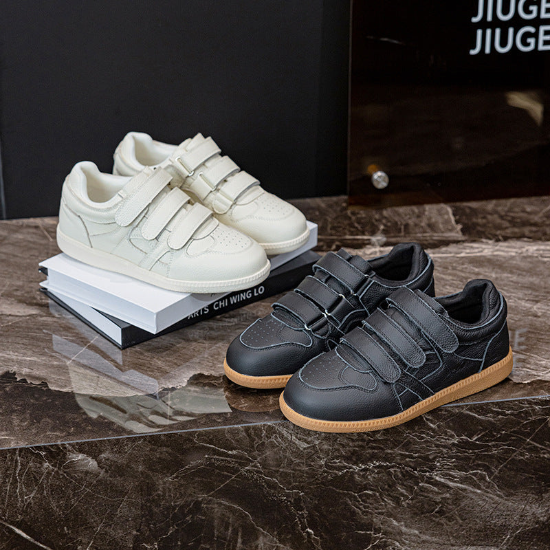 Women's Top Layer Cowhide Board Round Toe Fashion Korean Retro Genuine Women's Casual Shoes