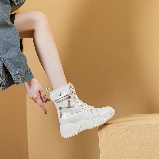 Women's Autumn Thick Bottom Height Increasing Trendy Ankle Martin Women's Sports Shoes