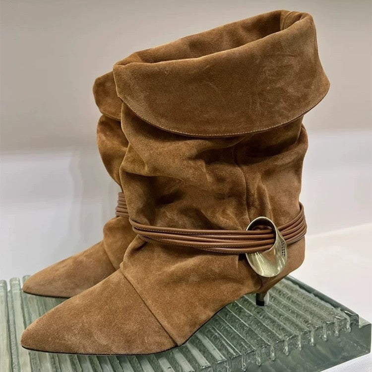 Women's Sheepskin Version Retro Minority Pointed Stiletto Women's Leather Boots