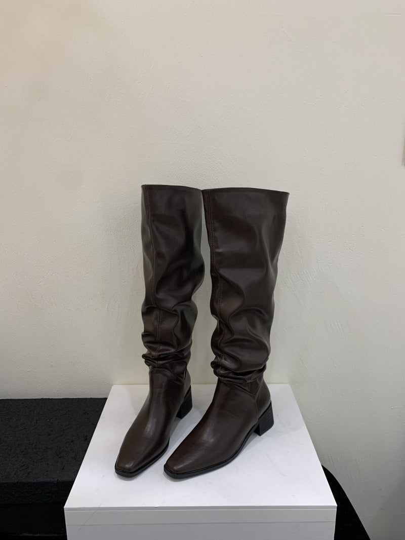Women's Long Female Chunky Pleated Pile Style Heels