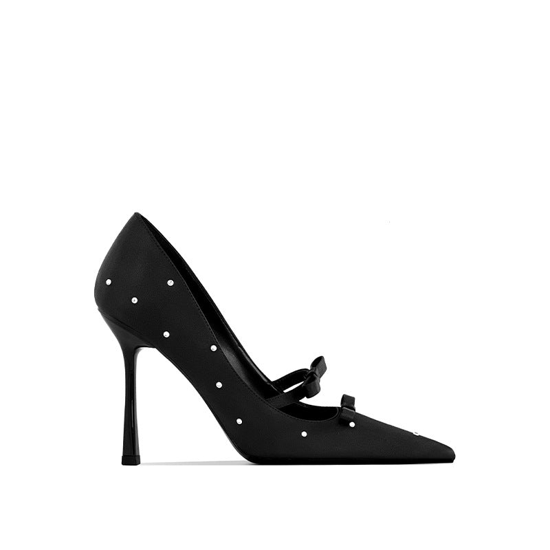 Women's High-grade French Style Temperament Bow Black Women's Shoes