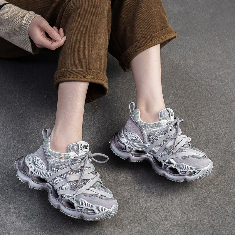 Women's Breathable Mesh Surface Crystals Fashion Fried Street Dad Platform Women's Casual Shoes