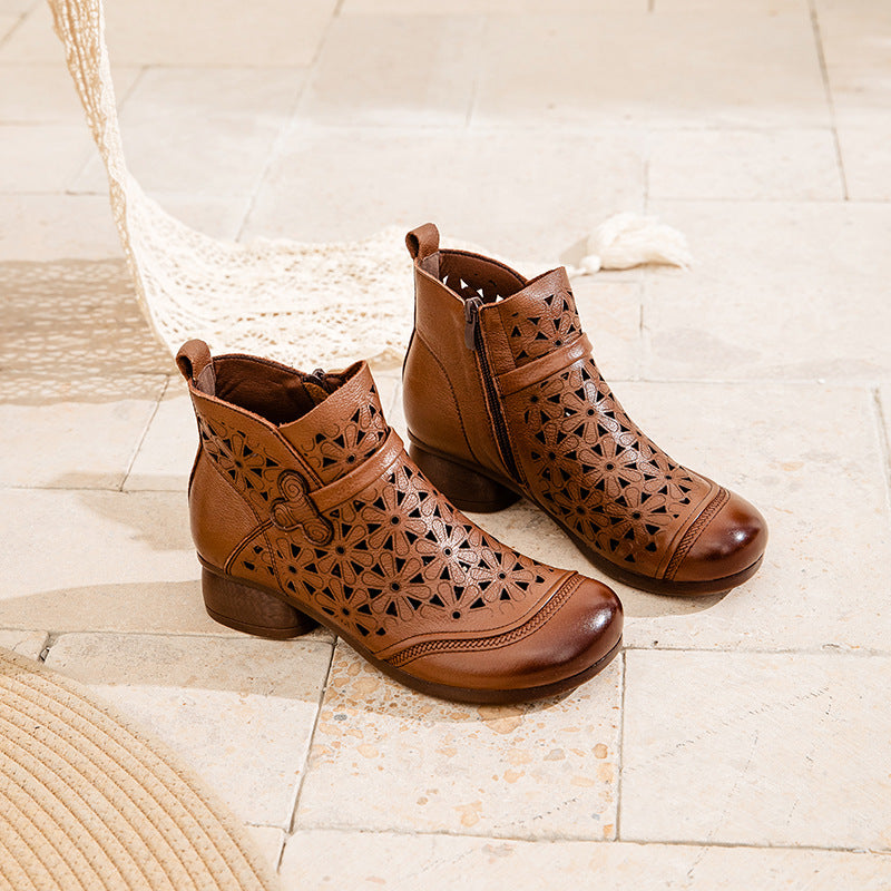 Women's Summer Booties Artistic Retro Chunky Hole Women's Shoes