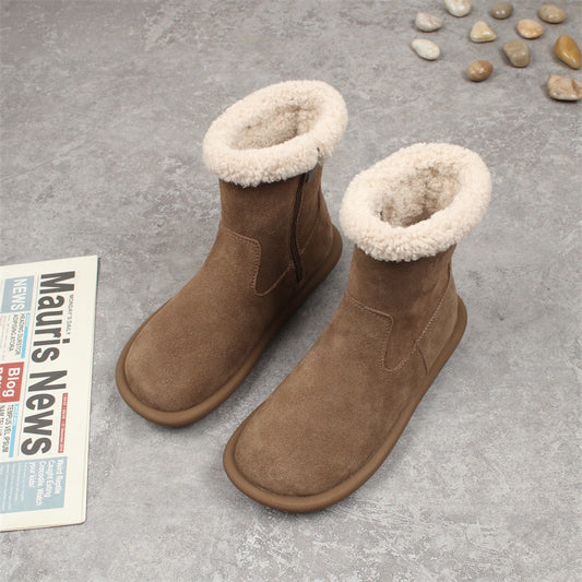 Women's Ankle Flat Suede Side Zipper Doll Snow Boots