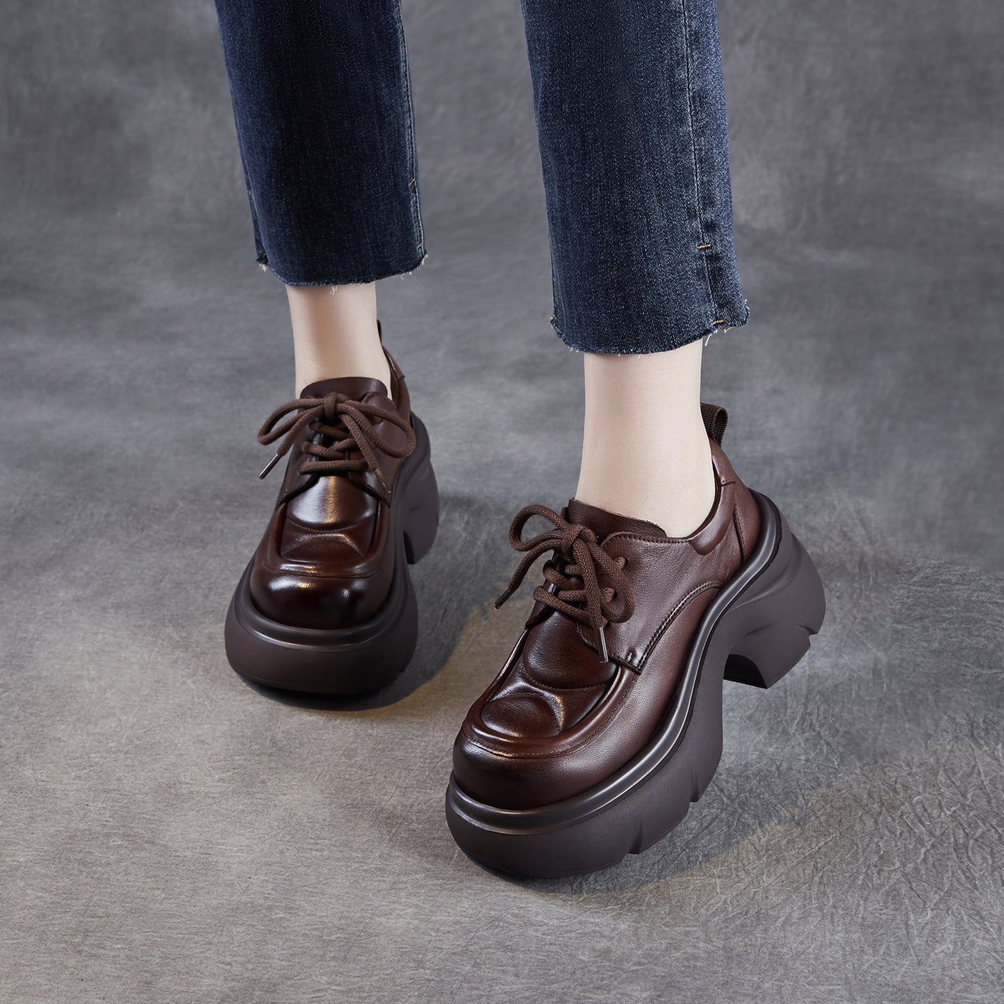 Women's Toe Small Thick Bottom Autumn Genuine Stylish Deep Mouth Women's Casual Shoes