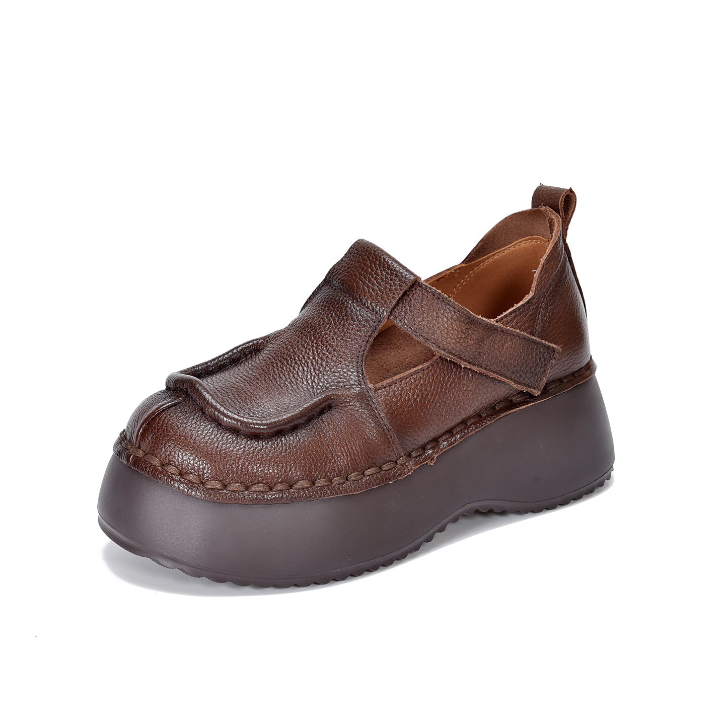Women's Retro Cowhide Platform Heighten One Pedal Loafers