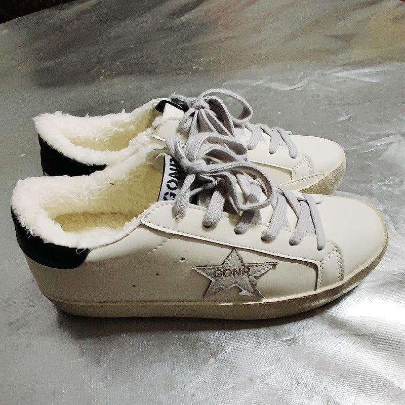 Women's & Men's Cowhide Distressed Dirty White Height Increasing Insole Couple Sneakers