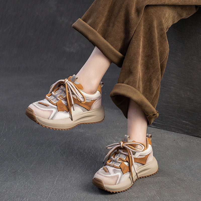 Women's Retro British Mesh Color Matching Platform Women's Casual Shoes