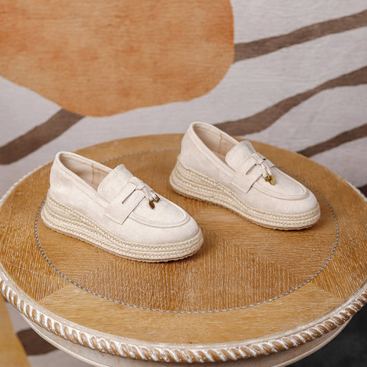 Women's Height Increasing Insole Tassel Spring Thick-soled Round Toe Fashion Women's Casual Shoes