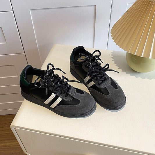 Women's Black Tie Thick-soled German Training Small Casual Shoes