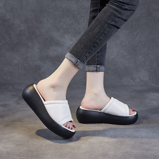 Women's First Layer Cowhide Open Toe Outer Wear Slippers