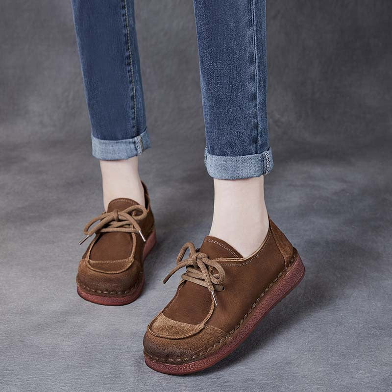 Women's Colors Retro Soft Bottom Flat Full Grain Leather Shoes