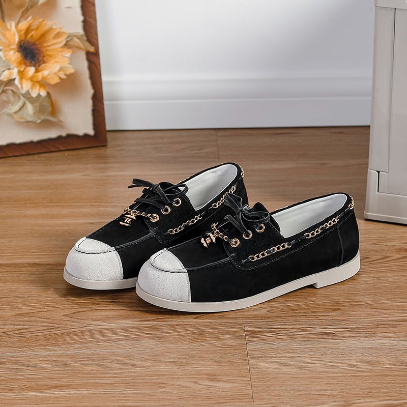 Women's Classic Style Early Spring Color Matching Genuine Chain Fashion Casual Shoes