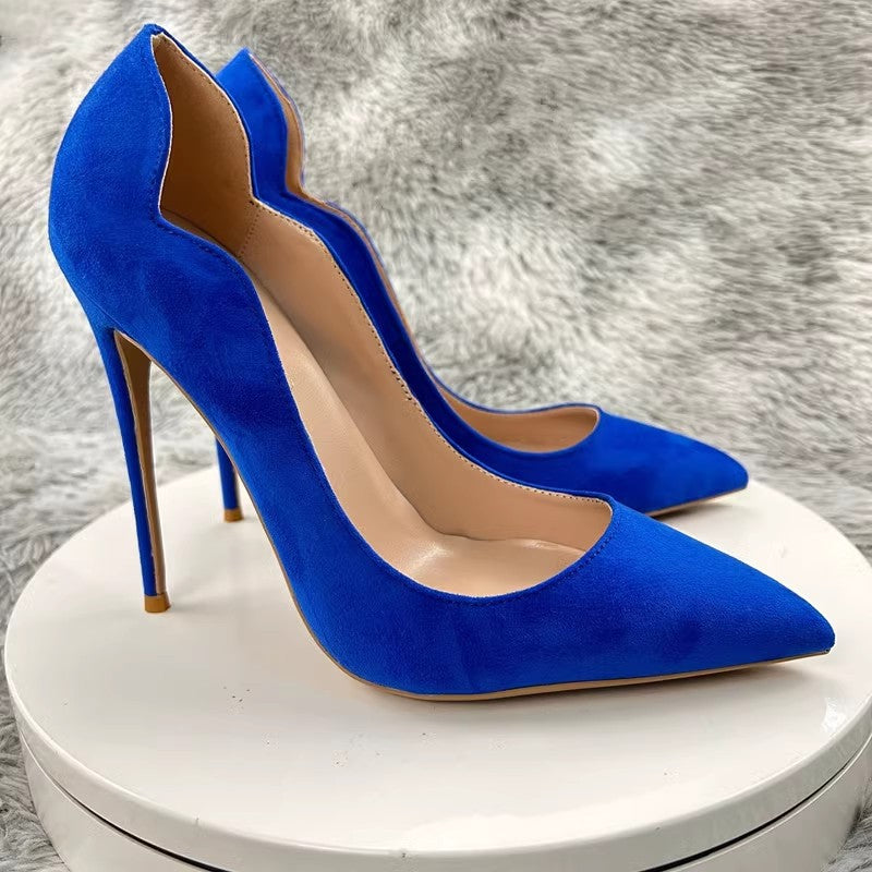 Women's Large Size Green Patent Side V Pointed Low-cut Women's Fashion Shoes