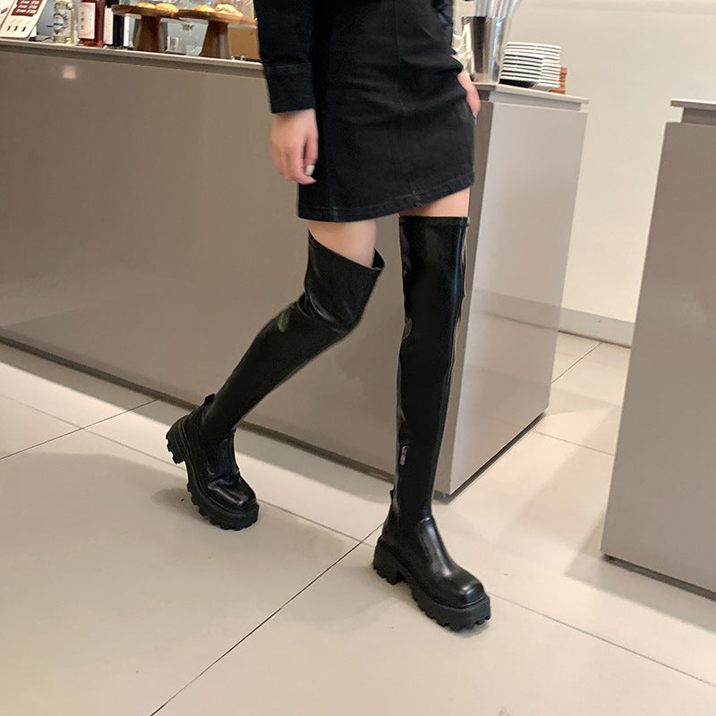 Women's The Knee Big Tube Circumference Slimming Knight Women's Leather Boots