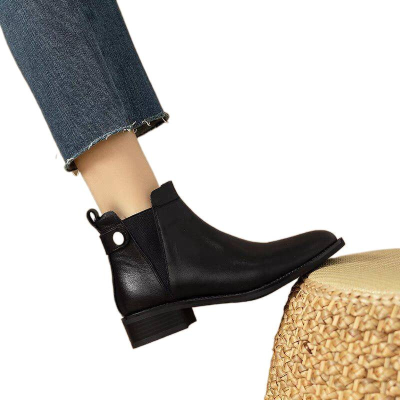 Women's Chelsea Booties Retro Ankle Round Head Plus Veet Chunky Heels