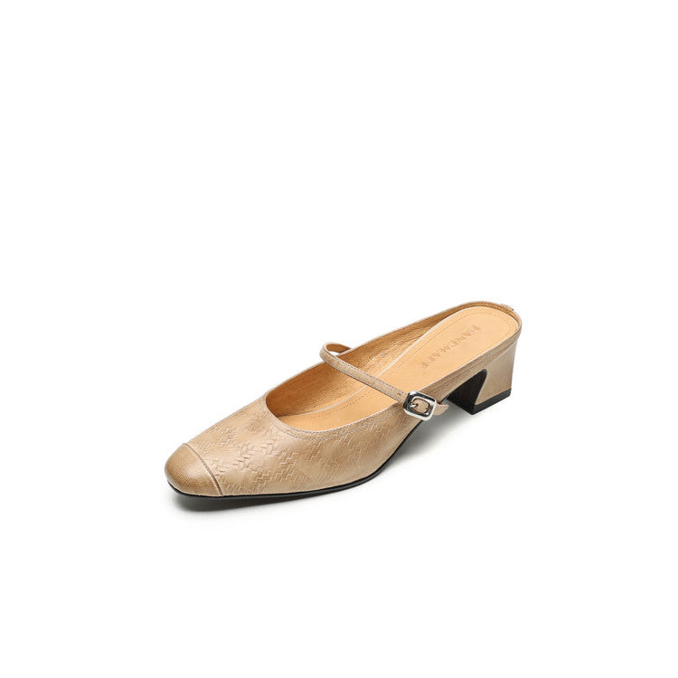 Women's Genuine Buckle Half Outer Wear Retro Summer Muller Slippers