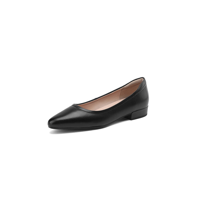 Women's Pointed Toe Chunky Cm Comfortable First Layer Cowhide Professional Mute Heels