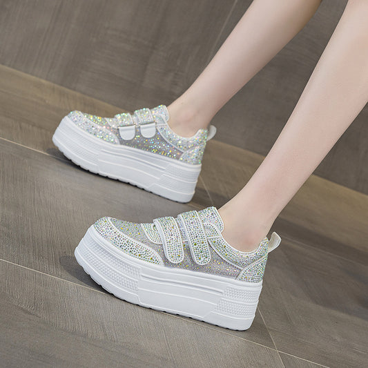 Women's White Rhinestone Single Mesh Small Women's Casual Shoes