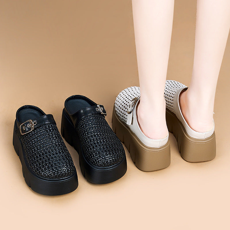 Women's Toe Half Outer Wear Thick Bottom Summer Woven Slippers