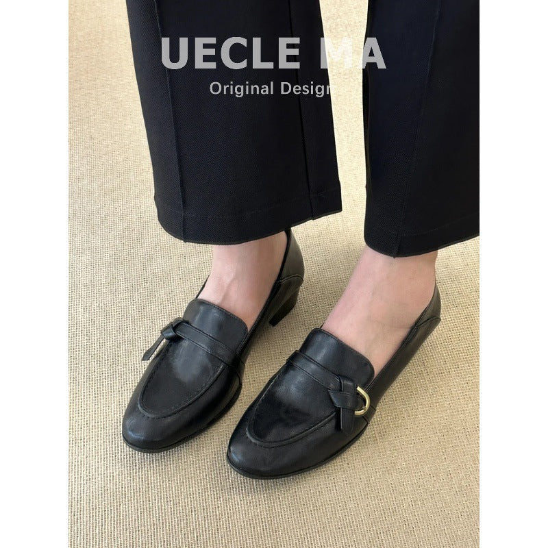 Women's Version Chunky Retro Temperament Commute Versatile Single-layer Loafers