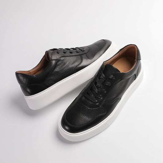 Men's Cowhide Lychee Pattern Plain Thick Bottom Retro Rub Colored Breathable Sneakers
