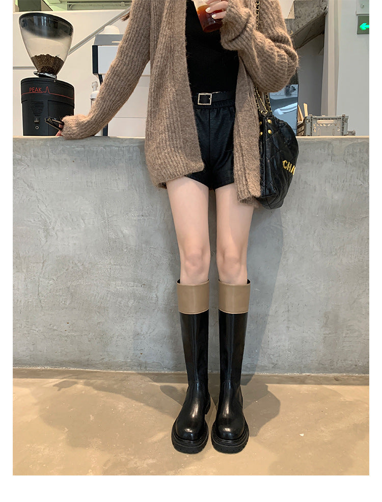 Women's Grape Mom Color Matching Fashion Round Boots