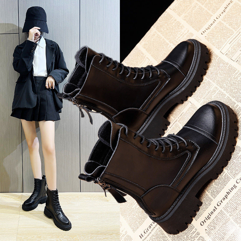 Thick Bottom Height Increasing Insole Small Fashion Martin Female Thick-soled Women's Leather Boots